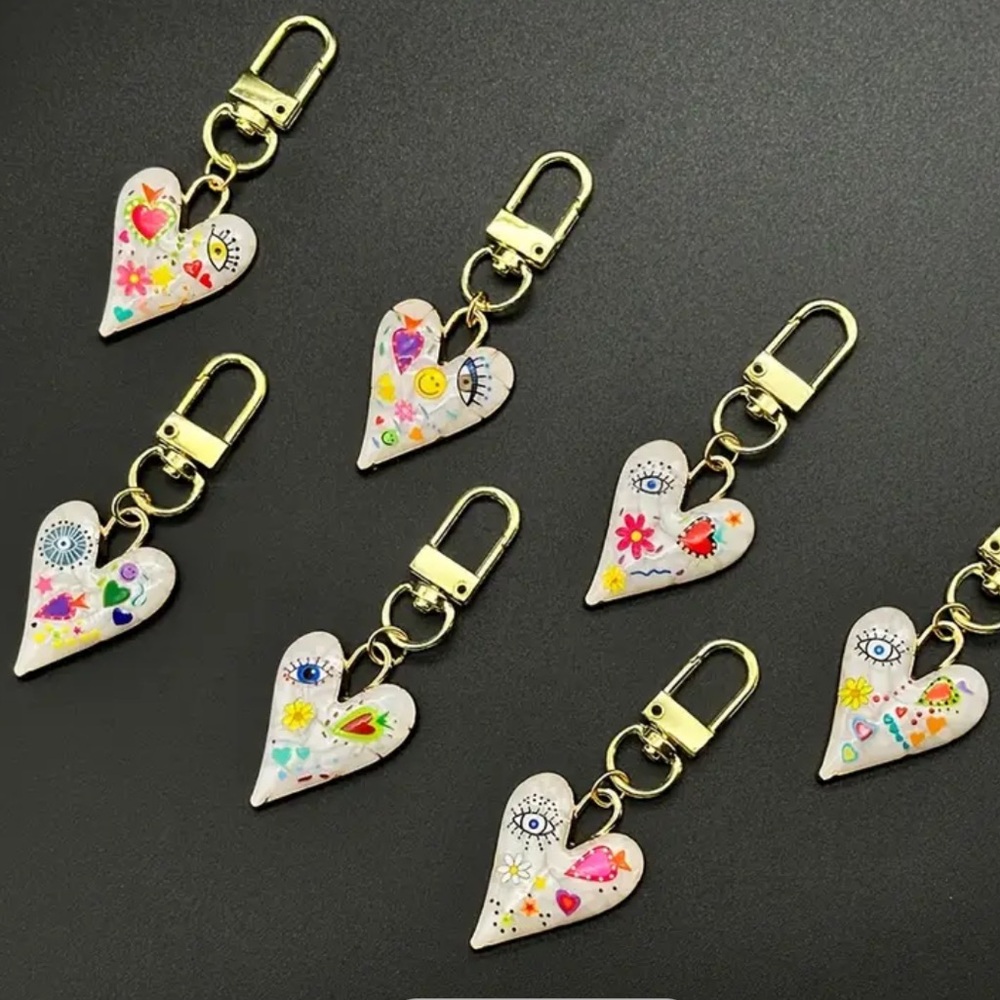 Colorful Heart Bag Charm Keychains with Gold Accents - Picture 3 of 4
